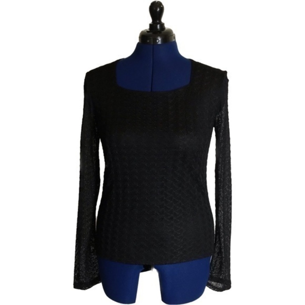 Jones Wear - Top - Black Lace Shirt -  Long Sleeve - Medium